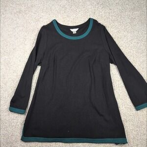 CJ Banks Women's Black Teal Trim Long Sleeve Tunic Top Plus Size 2X